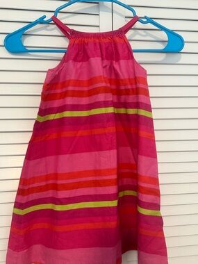 GAP Bright Pink Striped Halter Dress with Lime and Orange Accents